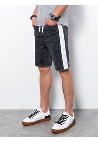 Ombre Clothing - Krótkie spodenki męskie jeansowe - czarne V3 W363 - XXL. Kolor: czarny. Materiał: jeans. Długość: krótkie #1