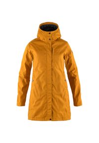 Fjällräven - Płaszcz damski Fjallraven Kiruna Padded Parka. Kolor: pomarańczowy, wielokolorowy, żółty. Materiał: puch. Sport: turystyka piesza