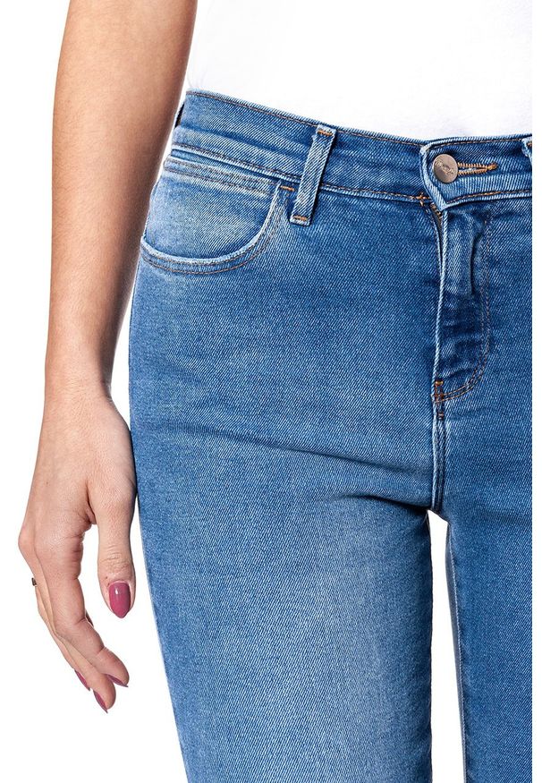 Wrangler - WRANGLER HIGH SKINNY SALTY W27H6195W. Stan: podwyższony. Wzór: aplikacja