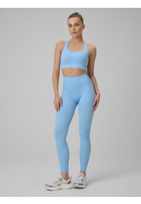 4f - 4F Legginsy treningowe bezszwowe damskie - niebieskie XL/XXL. Stan: podwyższony. Kolor: niebieski. Materiał: włókno, dzianina. Długość: długie. Wzór: prążki, gładki #1