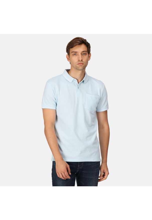 Regatta - Tinston męska turystyczna koszulka polo z krótkim rękawem. Typ kołnierza: polo. Kolor: niebieski. Długość rękawa: krótki rękaw. Długość: krótkie
