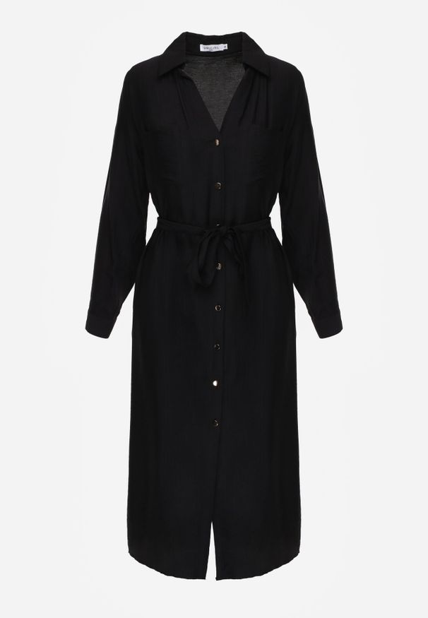 Born2be - Czarna Sukienka Koszulowa z Wiskozą z Wiązanym Paskiem Lustilla. Okazja: na co dzień. Kolor: czarny. Materiał: wiskoza. Typ sukienki: koszulowe. Styl: casual, elegancki, klasyczny