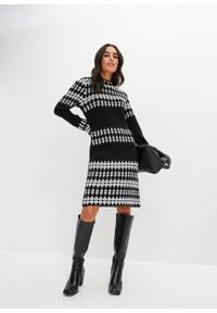 bonprix - Sukienka dzianinowa żakardowa oversized. Kolor: czarny. Materiał: żakard, dzianina. Styl: elegancki