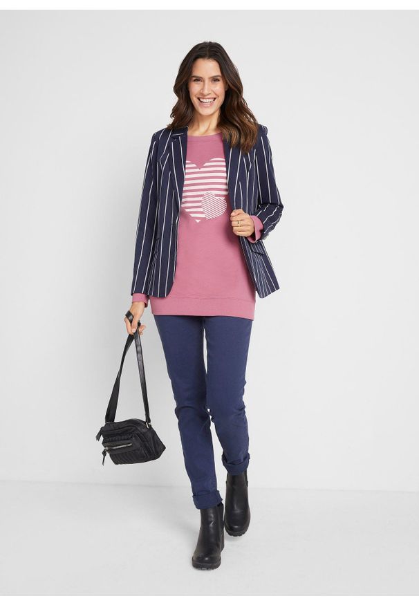 bonprix - Shirt bawełniany z długim rękawem i nadrukiem. Kolor: fioletowy. Materiał: bawełna. Długość rękawa: długi rękaw. Długość: długie. Wzór: nadruk