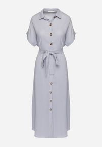 Born2be - Niebieska Koszulowa Sukienka z Lnem Wiskozą i Paskiem Lenaviel. Okazja: na co dzień. Kolor: niebieski. Materiał: len, wiskoza. Typ sukienki: koszulowe. Styl: klasyczny, casual #7