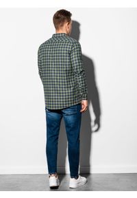 Ombre Clothing - Koszula męska w kratę z długim rękawem - khaki K509 - XL. Kolor: brązowy. Materiał: bawełna, poliester. Długość rękawa: długi rękaw. Długość: długie #7