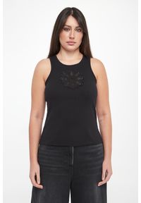 Twinset Milano - Top damski prążkowany z haftem TWINSET. Materiał: prążkowany. Wzór: haft #4