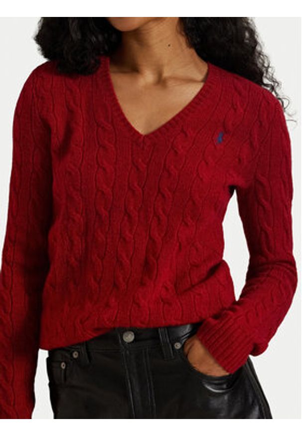 Polo Ralph Lauren Sweter 211971866012 Czerwony Slim Fit. Typ kołnierza: polo. Kolor: czerwony. Materiał: wełna