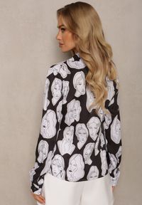 Renee - Czarno-Biała Koszula z Artystycznym Printem w Twarze Frumelia. Kolor: czarny. Wzór: nadruk