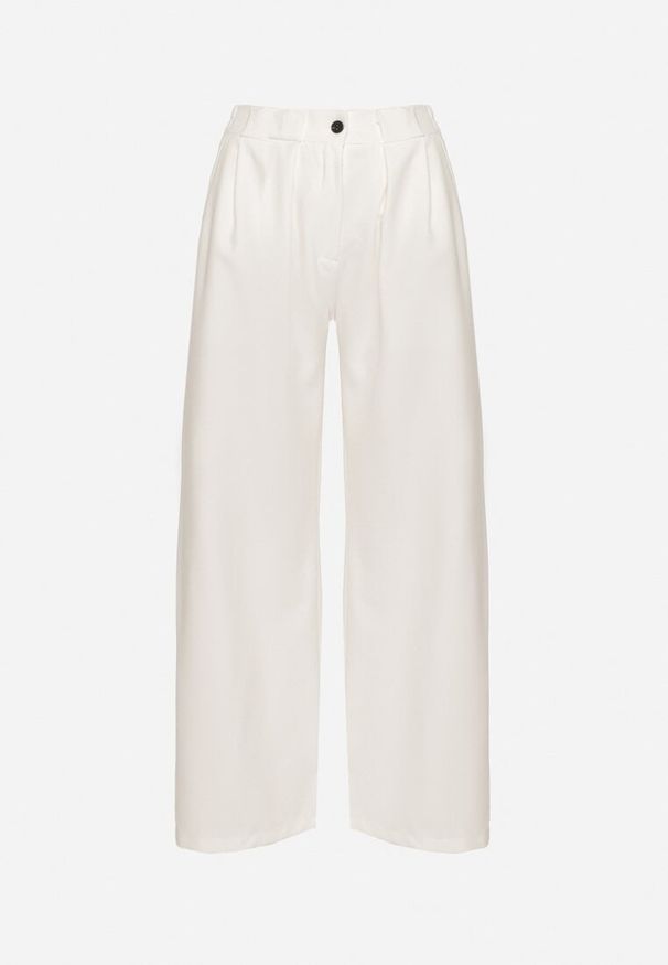 Born2be - Białe Spodnie Garniturowe o Szerokim Kroju z Zakładkami i Wysokim Stanem Ulianeria. Okazja: na co dzień, do pracy, na spotkanie biznesowe. Stan: podwyższony. Kolor: biały. Styl: biznesowy, klasyczny, casual