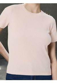 Sinsay - Koszulka z krótkim rękawem - beżowy. Kolor: beżowy. Długość rękawa: krótki rękaw. Długość: krótkie
