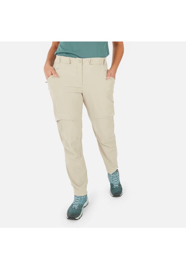 quechua - Spodnie turystyczne damskie Quechua MH500 2w1. Kolor: beżowy. Materiał: materiał, tkanina, syntetyk, elastan. Sport: turystyka piesza