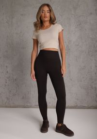 Renee - Brązowe Modelujące Legginsy High Waist Deliza. Okazja: na co dzień. Stan: podwyższony. Kolor: brązowy. Materiał: dzianina. Styl: casual #4