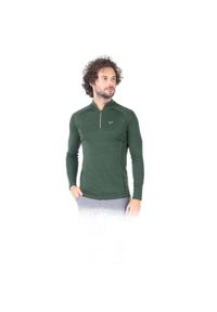 WOOLONA - Bluza turystyczna męska Woolona Astro 100% Merino. Kolor: zielony. Sport: turystyka piesza