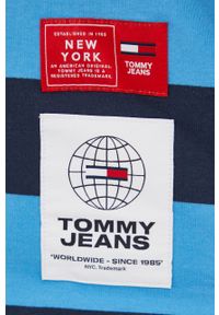 Tommy Jeans t-shirt bawełniany DW0DW12528.PPYY z kołnierzykiem. Kolor: niebieski. Materiał: bawełna. Długość rękawa: krótki rękaw. Długość: krótkie. Wzór: nadruk, aplikacja #3