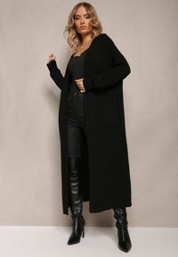 Renee - Czarny Długi Kardigan Niezapinany z Kieszeniami Richildi. Kolor: czarny. Materiał: wiskoza. Długość: długie. Wzór: jednolity