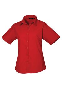 PREMIER - Bluzka Damska Z Krótkim Rękawem Z Popeliny. Kolor: czerwony. Długość rękawa: krótki rękaw. Długość: krótkie #1