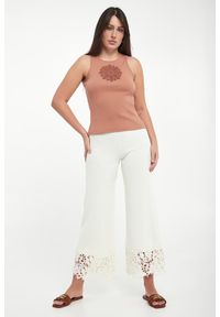 Twinset Milano - Top damski prążkowany z haftem TWINSET. Materiał: prążkowany. Wzór: haft #3