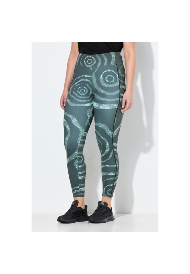 ULLA POPKEN - Damskie Legginsy sportowe szybkoschnące kieszenie z recyklingu. Kolekcja: plus size. Kolor: zielony. Materiał: poliester, materiał, elastan