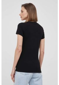 Armani Exchange t-shirt damski kolor czarny. Okazja: na co dzień. Kolor: czarny. Wzór: aplikacja. Styl: casual