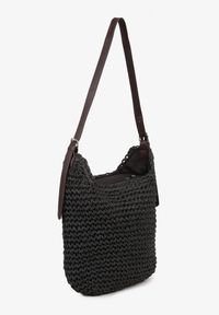 Renee - Czarna Shopper Torebka z Plecionki Ozdobiona Napisem Galanala. Kolor: czarny. Wzór: aplikacja, napisy. Styl: elegancki #3