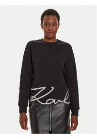 Karl Lagerfeld - KARL LAGERFELD Bluza 245W1815 Czarny Regular Fit. Typ kołnierza: dekolt w karo. Kolor: czarny. Materiał: bawełna #1