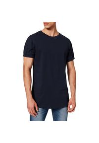 Urban Classics - T-shirt Męski Charakterystyczny Kształt Długa Z Podwiniętym Rękawem. Kolor: niebieski. Długość: długie. Sport: turystyka piesza