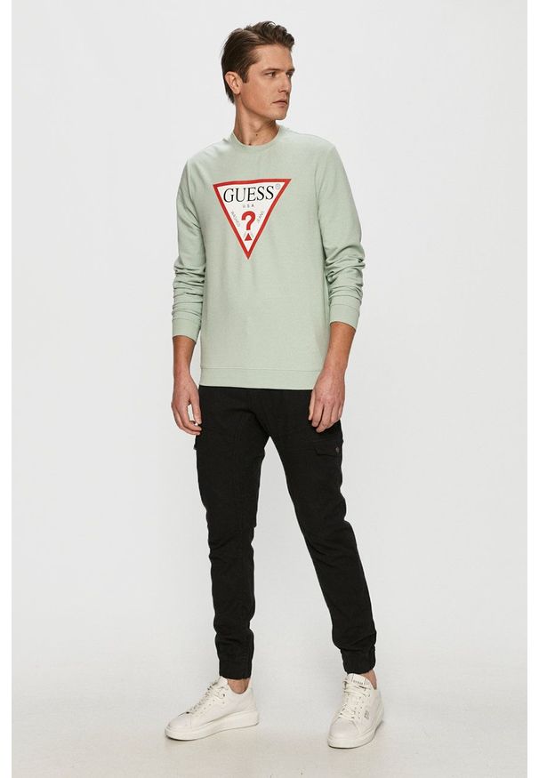 Guess - Bluza. Okazja: na co dzień. Kolor: zielony. Wzór: nadruk. Styl: casual