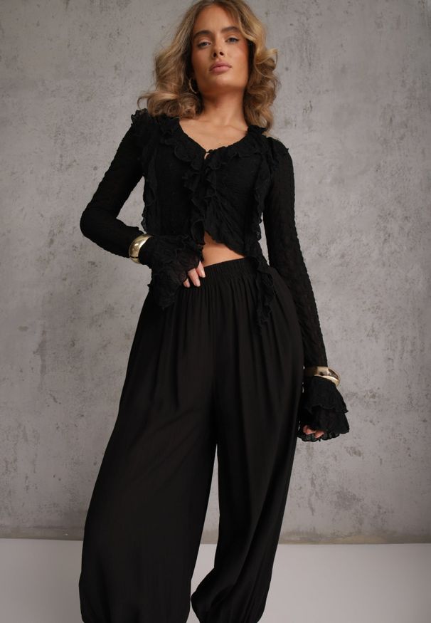 Renee - Czarne Spodnie High Waist o Kroju Balloon Mezesha. Okazja: na co dzień. Stan: podwyższony. Kolor: czarny. Długość: krótkie. Styl: boho, casual