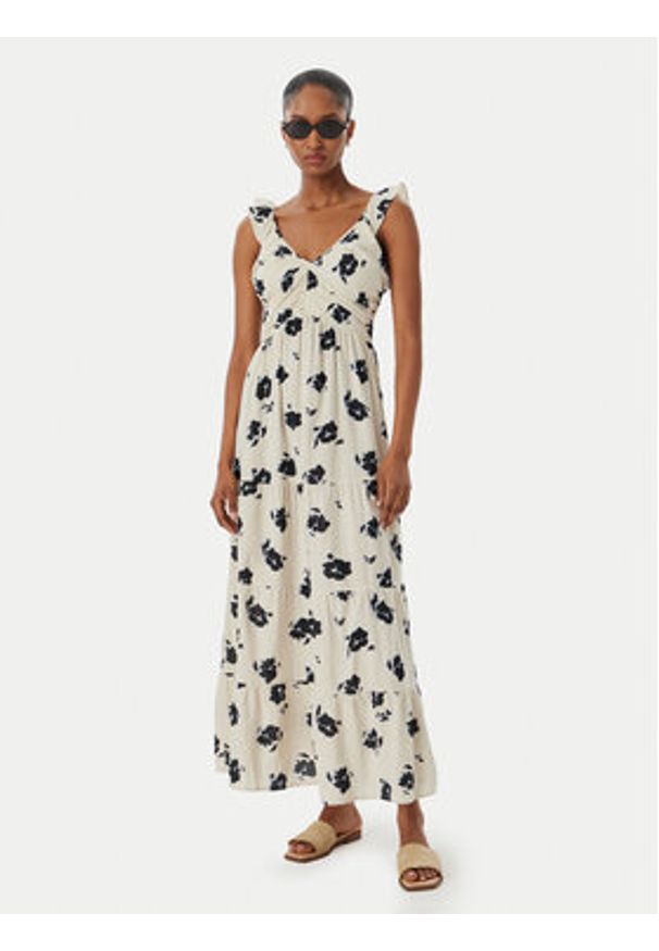 Vero Moda Sukienka letnia Dicthe 10341603 Beżowy Regular Fit. Kolor: beżowy. Materiał: bawełna. Sezon: lato