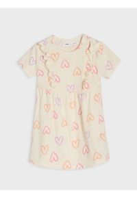Sinsay - Bawełniana sukienka dresowa ze wzorem - kremowy. Kolor: kremowy. Materiał: bawełna, dresówka #1