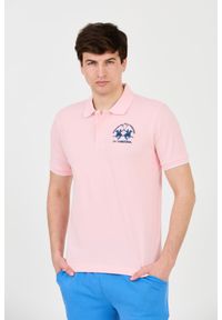 La Martina - LA MARTINA Różowe męskie polo z dużym logo, Rozmiar XL. Typ kołnierza: polo. Kolor: różowy