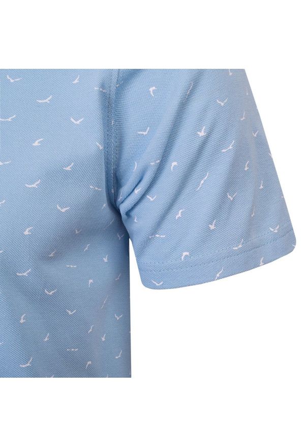 Męski T-Shirt, Dekolt z Guzikami - Pako Jeans - Błękitna, Drobny Wzór. Okazja: na co dzień. Kolor: niebieski. Materiał: bawełna. Styl: casual