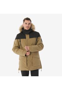 quechua - Parka turystyczna męska zimowa Quechua MH900 Warm -20°C wodoodporna. Typ kołnierza: kołnierzyk stójkowy. Kolor: czarny, brązowy, wielokolorowy. Materiał: syntetyk, futro. Sezon: zima. Styl: sportowy