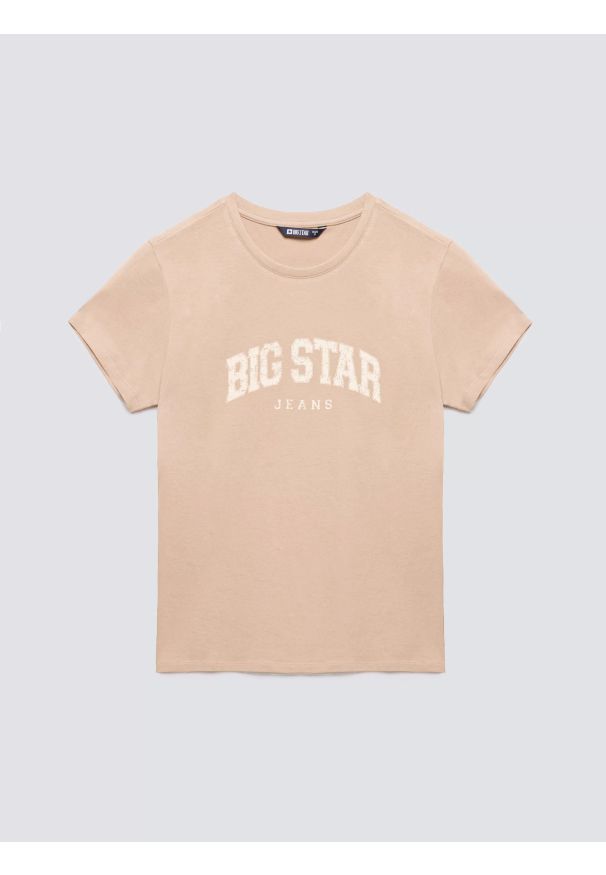 Big-Star - Koszulka damska bawełniana z logo BIG STAR beżowa Ramila 805. Okazja: na co dzień, na spacer, na uczelnię. Kolor: beżowy. Materiał: bawełna. Wzór: nadruk. Styl: casual, klasyczny