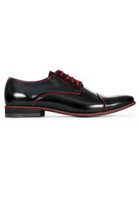 Faber - Czarne buty wizytowe z czerwonymi kontrastami T35. Kolor: czarny, wielokolorowy, czerwony. Materiał: skóra. Styl: wizytowy
