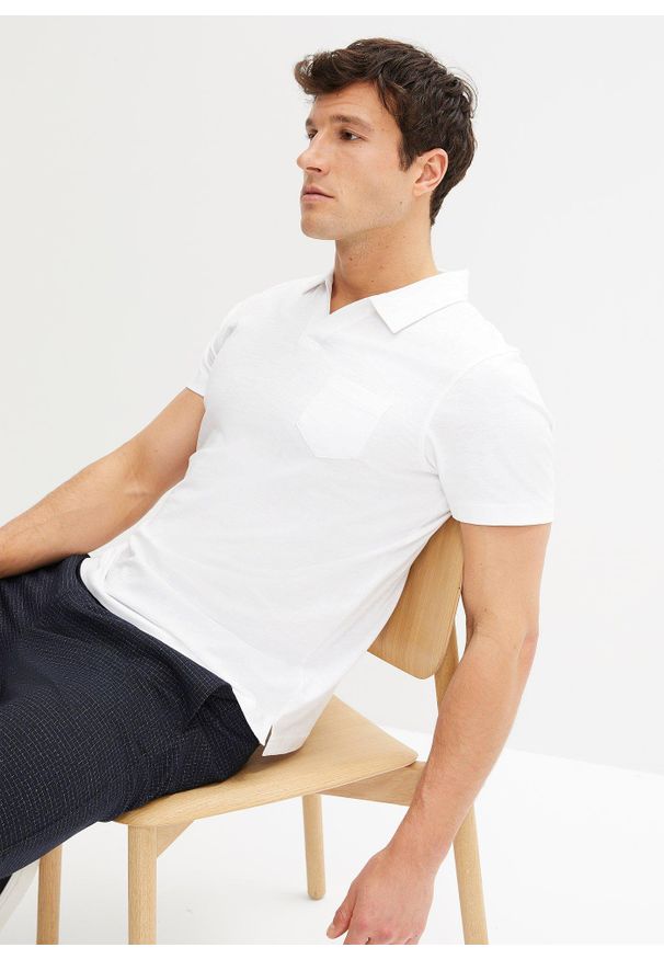 bonprix - Koszulka polo, krótki rękaw. Typ kołnierza: polo. Kolor: biały. Długość rękawa: krótki rękaw. Długość: krótkie. Sezon: lato