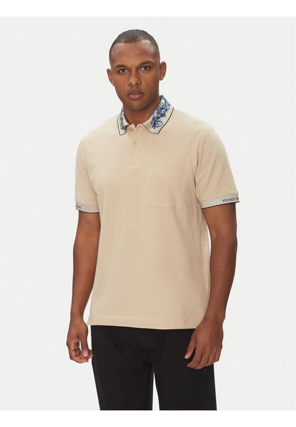 Versace Jeans Couture Polo 78GAGT04 Beżowy Regular Fit. Typ kołnierza: polo. Kolor: beżowy. Materiał: bawełna