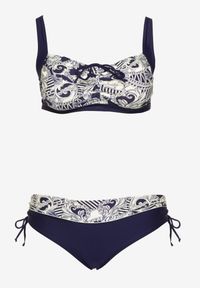 Born2be - Granatowe Bikini ze Ściągaczami Biustonosz i Majtki Figi Miladenna. Kolekcja: plus size. Kolor: niebieski. Materiał: len. Wzór: aplikacja #5