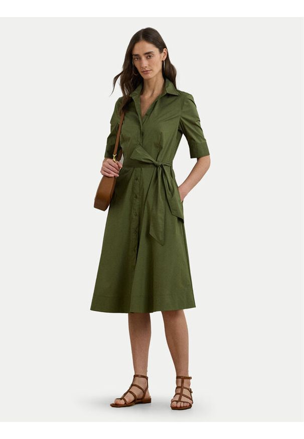 Lauren Ralph Lauren - LAUREN RALPH LAUREN Sukienka koszulowa 200748950014 Zielony Regular Fit. Kolor: zielony. Materiał: bawełna. Typ sukienki: koszulowe