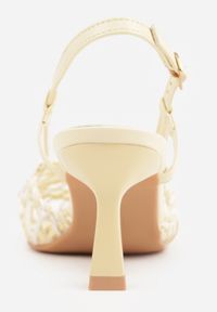 Born2be - Żółte Ażurowe Czółenka z Plecionki na Niskiej Szpilce Nilgias. Okazja: na co dzień. Zapięcie: pasek. Kolor: żółty. Materiał: len. Wzór: ażurowy. Styl: casual, elegancki, boho, klasyczny #5