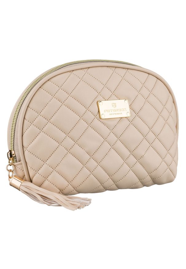 Kosmetyczka z materiału syntetycznego w beżowym kolorze, jednokomorowa zamykana suwakiem Peterson PTN KOS-DA-9. Kolor: beżowy. Materiał: syntetyk, materiał