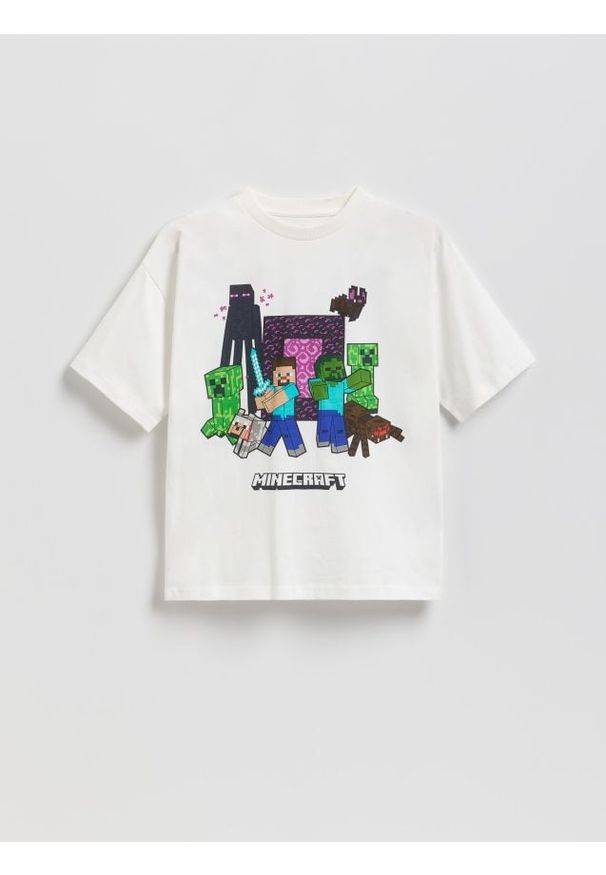 Reserved - Bawełniany t-shirt Minecraft - złamana biel. Materiał: bawełna