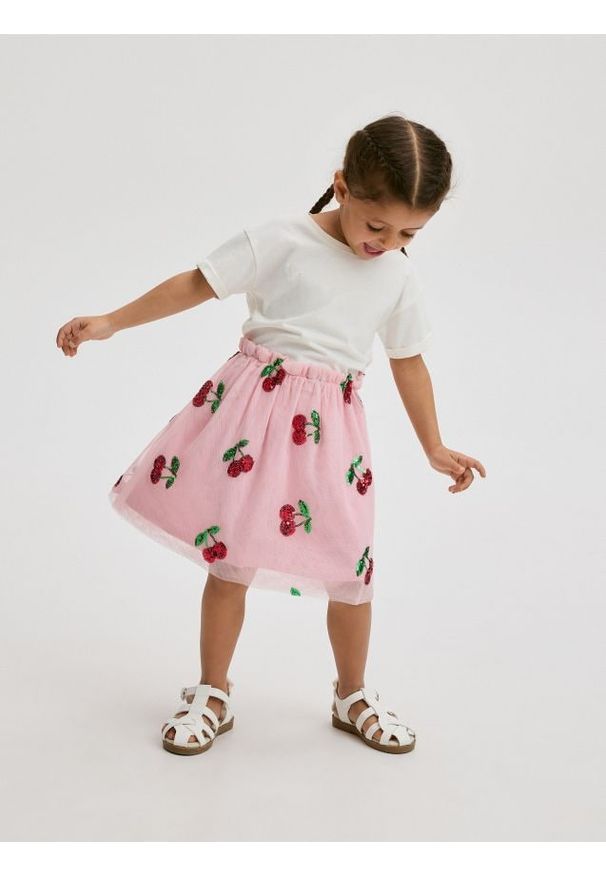 Reserved - Tiulowa spódnica z cekinami - pastelowy róż. Kolor: różowy. Materiał: tiul
