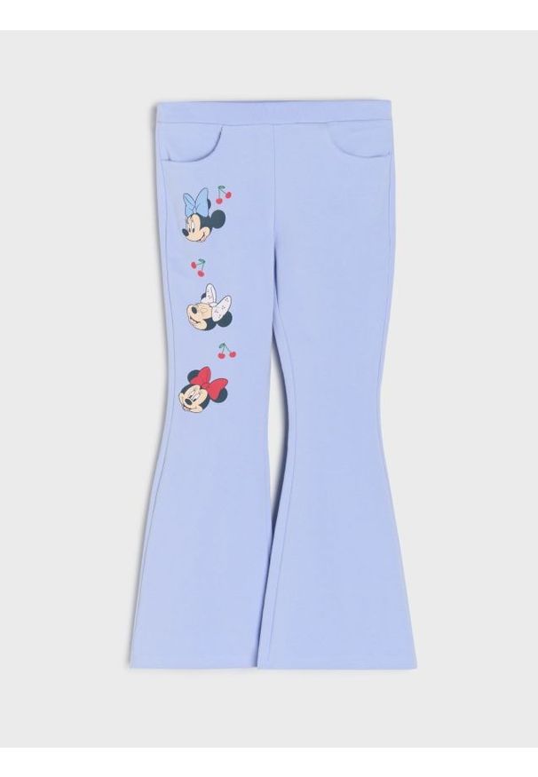Sinsay - Spodnie flare z nadrukiem Minnie Mouse - niebieski. Kolor: niebieski. Wzór: nadruk, motyw z bajki
