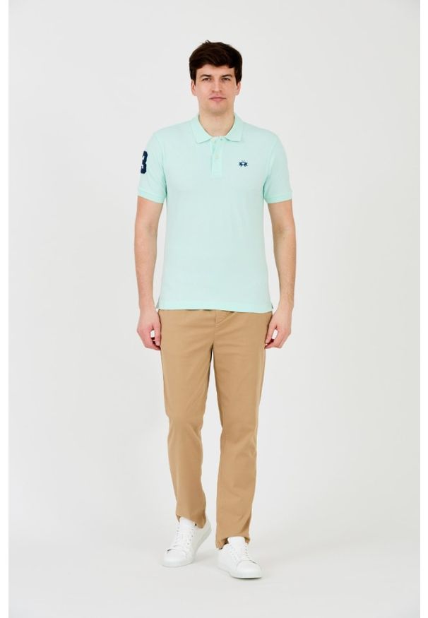 La Martina - LA MARTINA Miętowe męskie polo z małym logo, Rozmiar L. Typ kołnierza: polo. Kolor: zielony