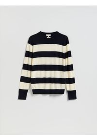 Reserved - Sweter z wełny merino - granatowy. Kolor: niebieski. Materiał: wełna