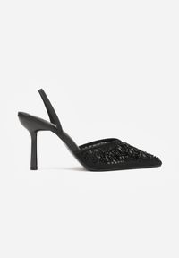 Renee - Czarne Szpilki Slingback Zdobione Perełkami i Cekinami Irifera. Okazja: na co dzień. Zapięcie: bez zapięcia. Kolor: czarny. Materiał: satyna, jeans. Wzór: aplikacja. Obcas: na szpilce. Styl: casual, elegancki #7