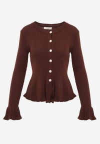 Born2be - Brązowy Elegancki Kardigan z Wiskozy z Falbankami i Guzikami z Cyrkoniami Orsea. Okazja: na co dzień. Typ kołnierza: kołnierz z falbankami. Kolor: brązowy. Materiał: wiskoza. Wzór: aplikacja. Styl: elegancki #3