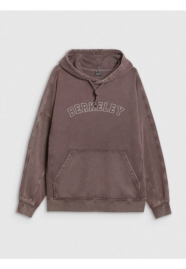 4f - 4F Bluza dresowa nierozpinana z kapturem damska - brązowa L. Okazja: na co dzień. Typ kołnierza: kaptur. Kolor: brązowy. Materiał: dresówka. Styl: casual